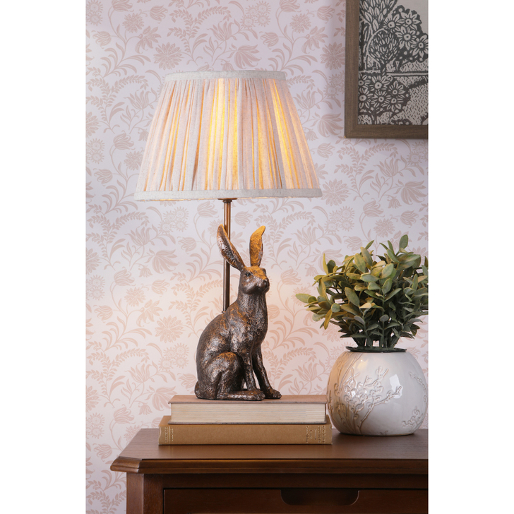 Laura Ashley Antique Gold Hare Table Lamp Complete With Natural Linen Tapered Drum Shade