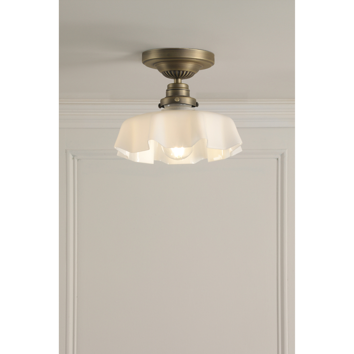 Laura Ashley Banham Semi-Flush Matt Antique Brass and White Glass