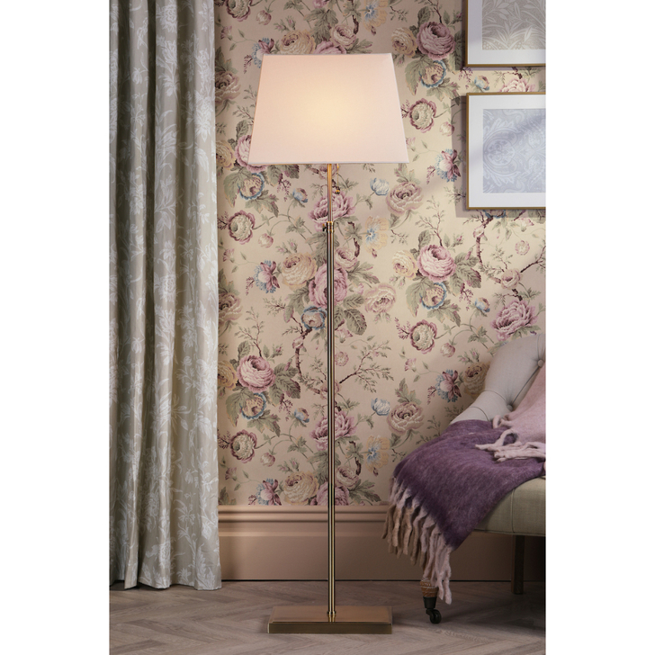 Laura Ashley Bartley Antique Brass Rectangular Floor Lamp Complete With Taupe Cotton Rectangular Shade