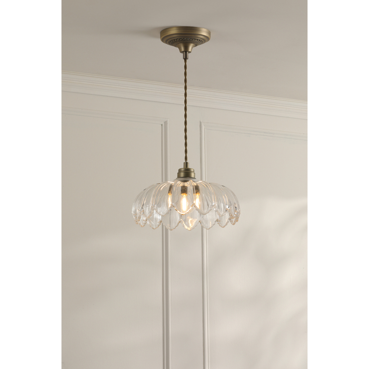 Laura Ashley Bexwell Pendant Matt Antique Brass and Glass