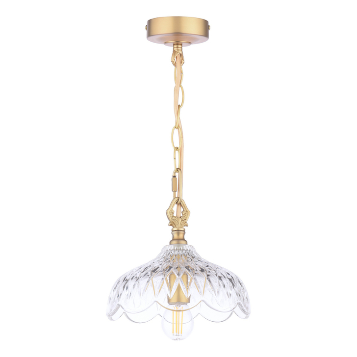 Laura Ashley Billham Small Matt Antique Brass Single Pendant Light Complete With Clear Cut Crystal Glass
