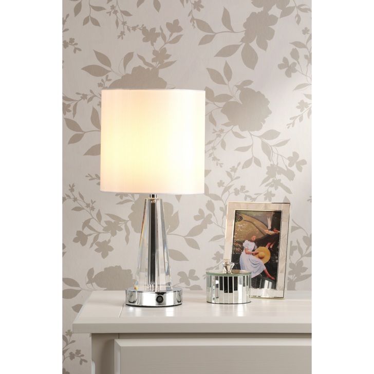 Laura Ashley Blake Rechargeable Table Lamp Polished Chrome and Crystal With Shade