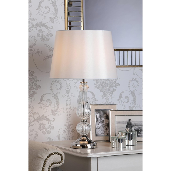 Laura Ashley Bradshaw Polished Nickel Table Lamp With Ribbed Glass And Grey Shade - LA3756202-Q