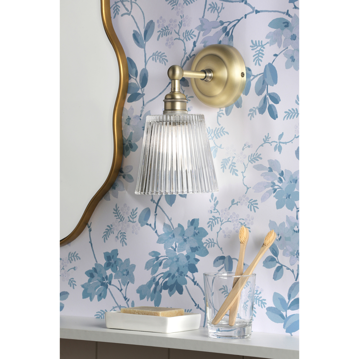 Laura Ashley Callaghan Bathroom Wall Light Matt Antique Brass and Ribbed Glass IP44