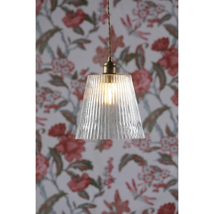 Laura Ashley Callaghan Grand Antique Brass Pendant With Clear Ribbed Glass - LA3756205-Q