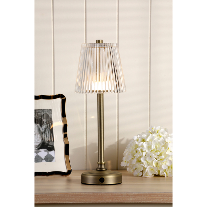 Laura Ashley Callaghan Rechargeable Table Lamp Matt Antique Brass and Ribbed Glass