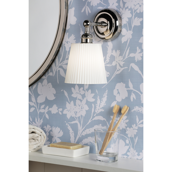 Laura Ashley Callaghan Wall Light Polished Nickel and White Ribbed Glass IP44