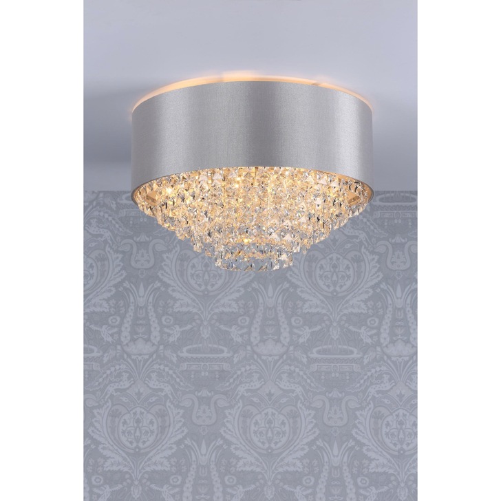 Laura Ashley Carrington 5 Light Flush Crystal Ceiling Light Complete With Grey Shade