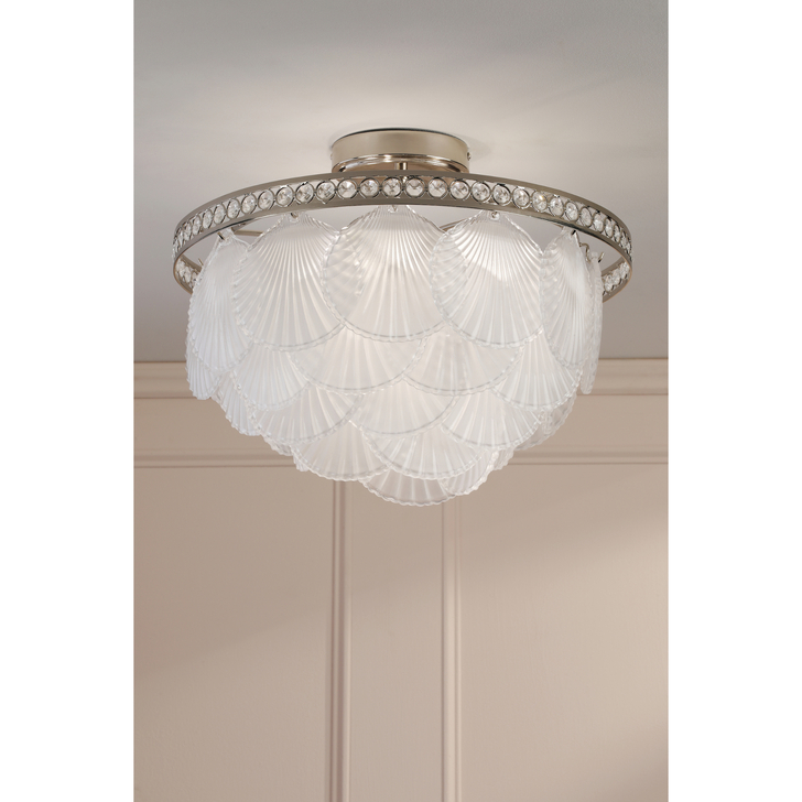 Laura Ashley Caverton 4 Light Semi-Flush Polished Nickel and White Glass