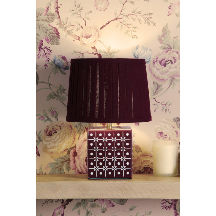 Laura Ashley Claudina  Purple Ceramic Table Lamp Complete With Antique Brass Detailing And Purple Linen Tapered Drum Shade