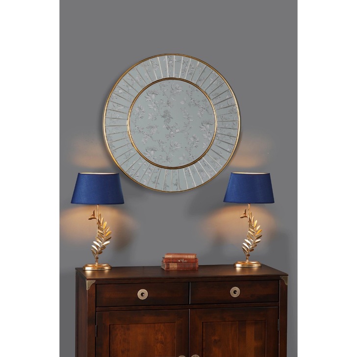 Laura Ashley Clemence Medium Round Mirror With Gold Leaf Detail