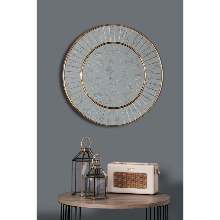 Laura Ashley Clemence Small Round Mirror With Gold Leaf Detail