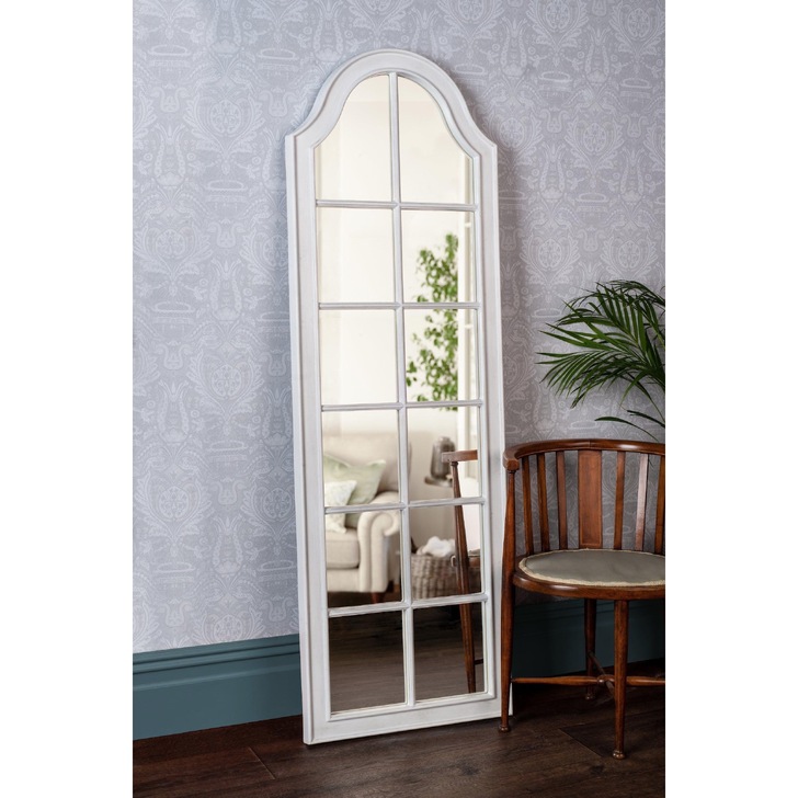 Laura Ashley Coombs Rectangular Floor Mirror With Distressed Ivory Detail