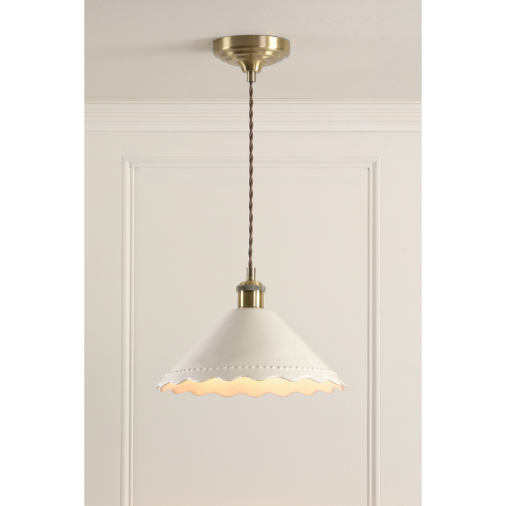 Laura Ashley Daws Pendant White Ceramic and Antique Brass