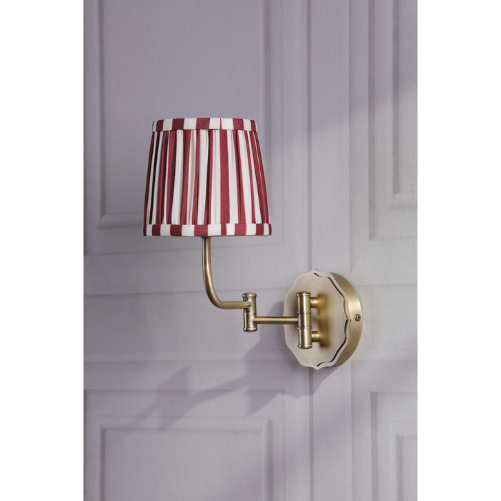 Laura Ashley Denwick Matt Antique Brass Swing Arm Wall Light Complete With A Red Cotton Mix Tapered Drum Shade