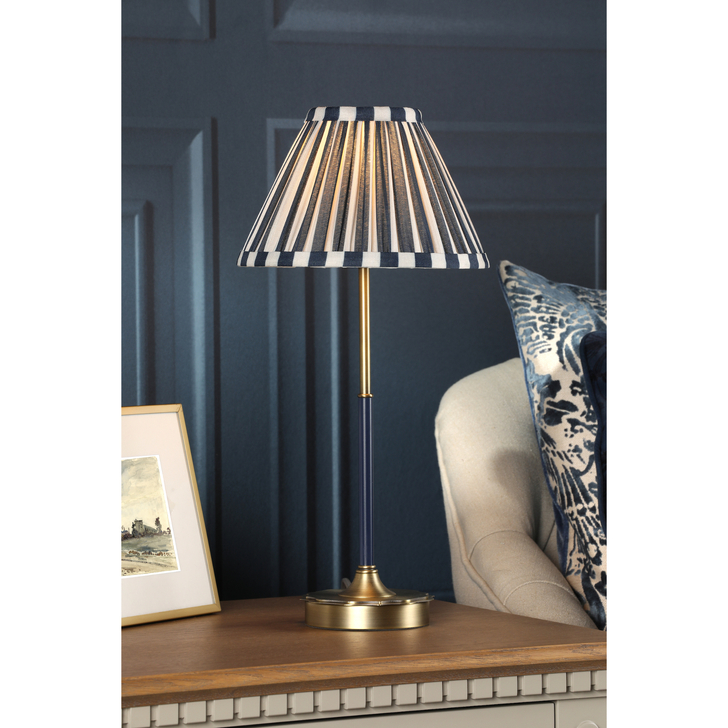 Laura Ashley Denwick Table Lamp Matt Antique Brass and Satin Blue With Shade