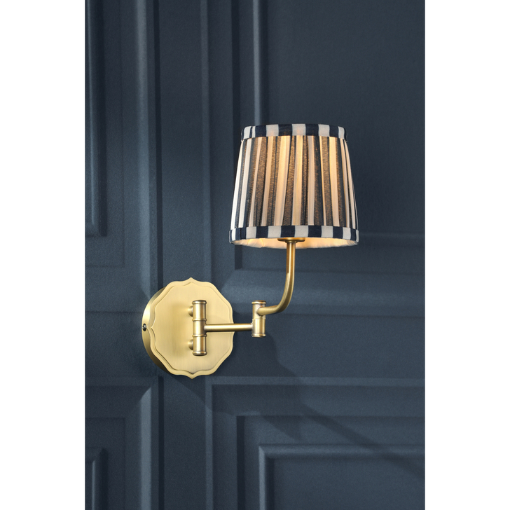 Laura Ashley Denwick Wall Light Matt Antique Brass and Satin Blue With Shade