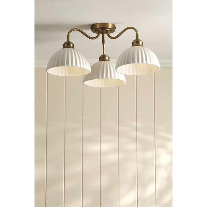 Laura Ashley Durford 3 Light Semi-Flush Matt Antique Brass and White Ceramic