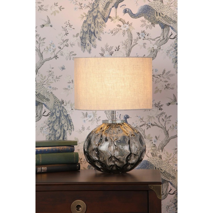 Laura Ashley Elderdale Table Lamp With Smoked Glass And Polished Chrome Metalwork Complete With Grey Shade - LA3756210-Q