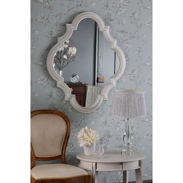 Laura Ashley Elisse Diamond Mirror With Distressed Ivory/Champagne Detail