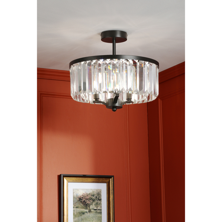 Laura Ashley Elkwood 3 Light Semi-Flush Crystal and Black