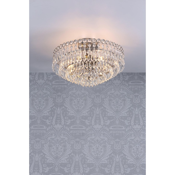 Laura Ashley Enid 5 Light Polished Nickel Semi Flush Crystal Ceiling Light