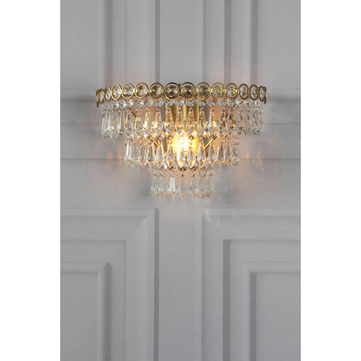 Laura Ashley Enid Grande Matt Antique Brass 1 Light Wall Light With Faceted Crystal Decoration