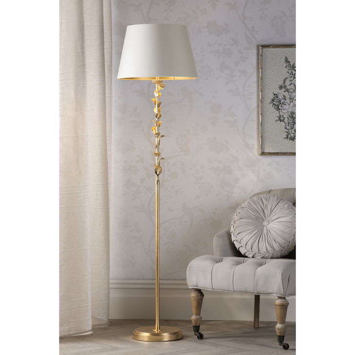 Laura Ashley Halton Floor Lamp Distressed Gold Leaf With Shade