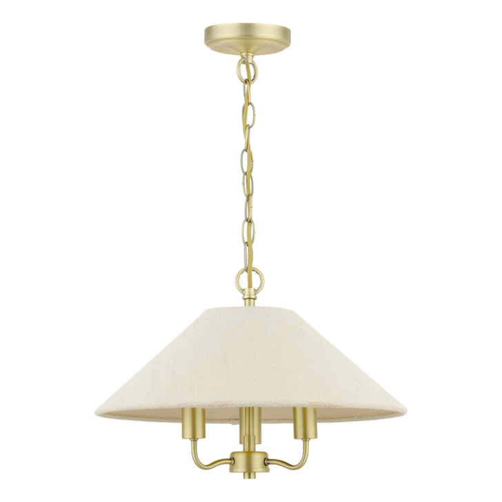 Laura Ashley Harland Matt Antique Brass Harland 3 Light Pendant Light Complete With Natural Linen Coolie Shade