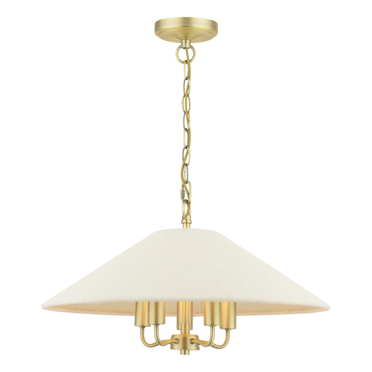 Laura Ashley Harland Matt Antique Brass Harland 5 Light Pendant Light Complete With Natural Linen Coolie Shade