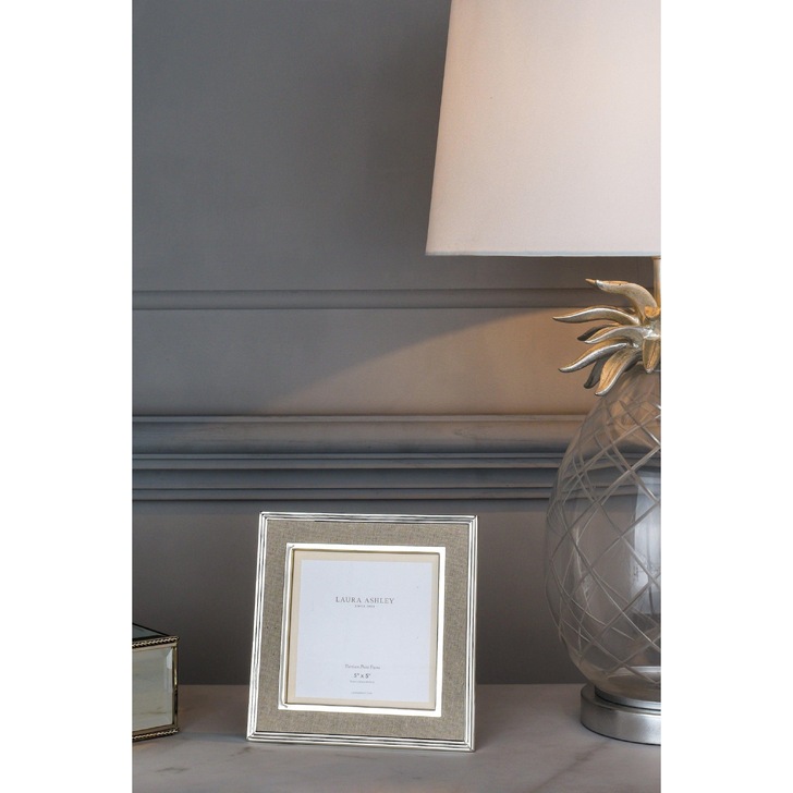 Laura Ashley Harrison Photo Frame Natural Linen With Polished Silver Detail - 5x5