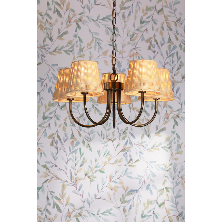 Laura Ashley Hasfield 3 Light Pendant Satin Bronze Ceiling Light Complete With Natural Rattan Shades