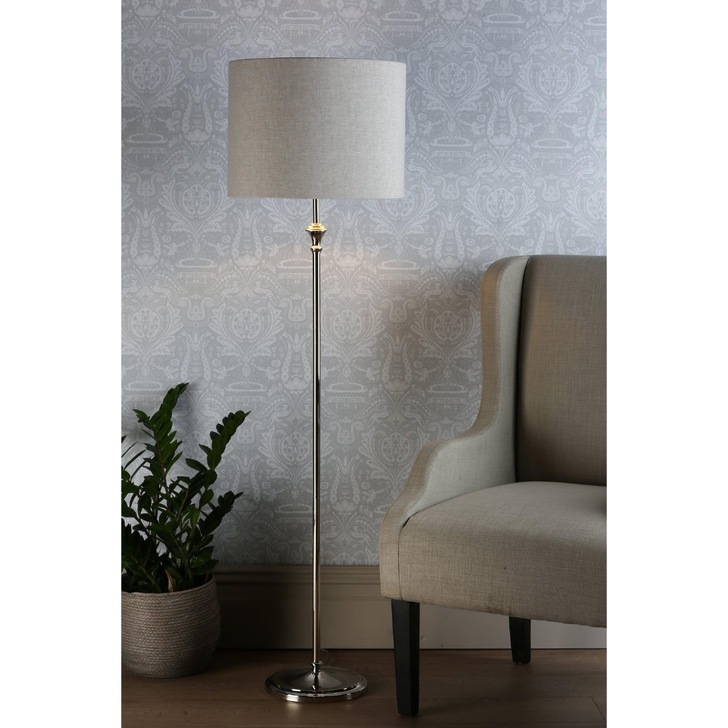 Laura Ashley Highgrove Polished Nickel Floor Lamp Complete With Natural Shade