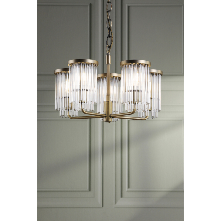 Laura Ashley Hilcote Matt Antique Brass 5 Light Multi-Arm Ceiling Light Complete With Clear Glass Decoration