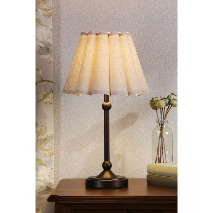 Laura Ashley Holwell Vintage Antique Bronze Table Lamp Complete With Natural linen Scalloped Shade - Switched