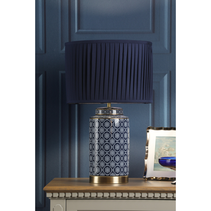 Laura Ashley Knipton Table Lamp Blue Ceramic and Antique Brass With Shade