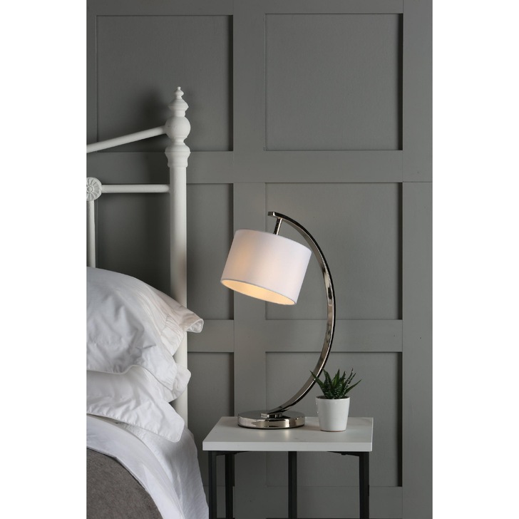 Laura Ashley LA3518816-Q Noah Polished Nickel Table Lamp Complete With White Faux Silk Shade