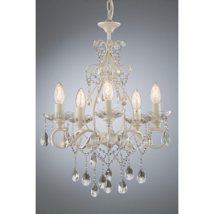 Laura Ashley LA3519754-Q Shamley 5 Light Matt White Chandelier Complete With Glass Droppers