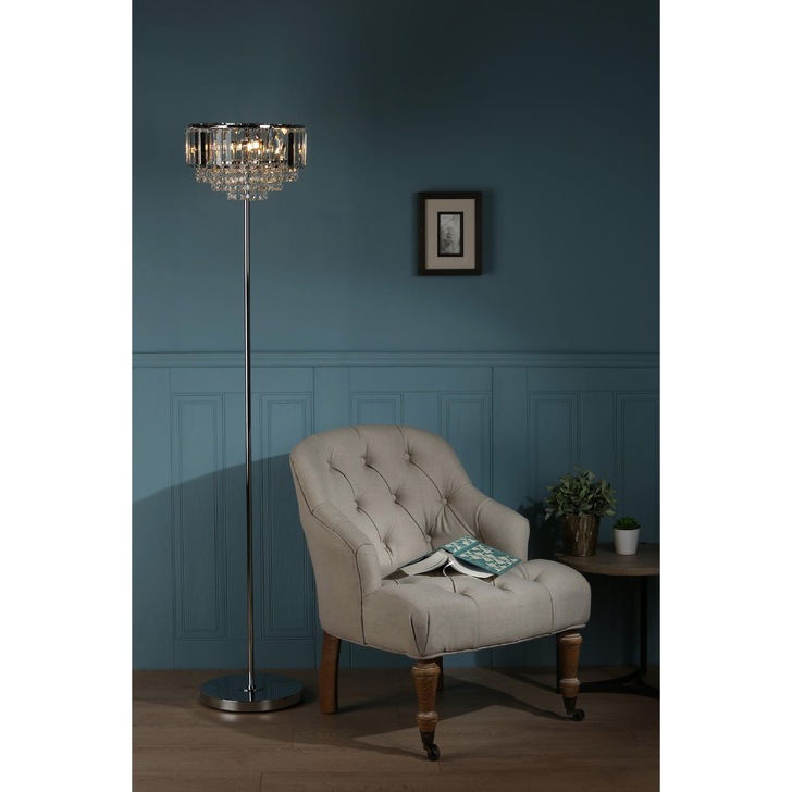 Laura Ashley LA3603227-Q Vienna Crystal And Polished Chrome 3 Light Floor Lamp With Switch