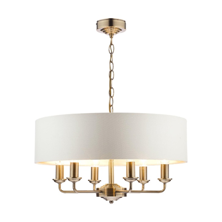 Laura Ashley LA3621353-Q Sorrento Antique Brass 6 Light Pendant Light Complete With Ivory Linen Shade