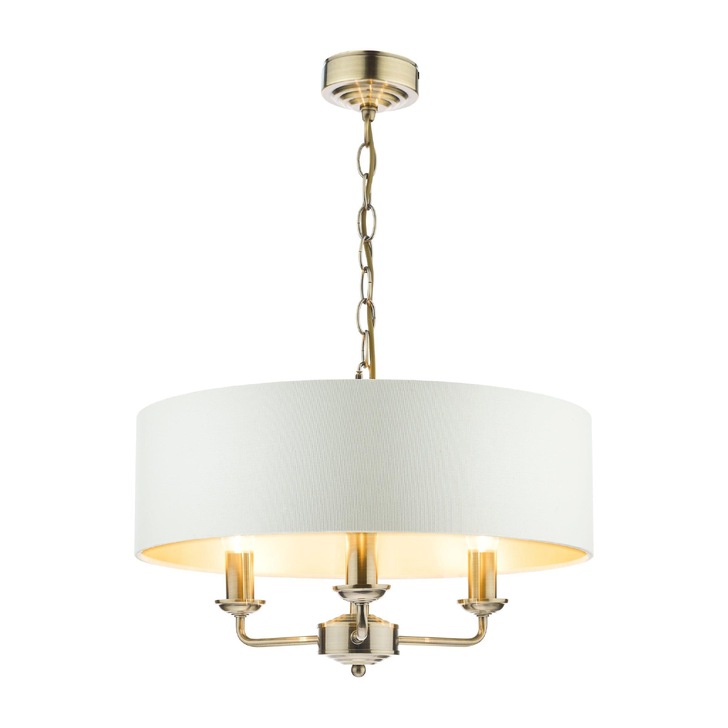 Laura Ashley LA3621363-Q Sorrento Antique Brass 3 Light Pendant Light Complete With Ivory Linen Shade