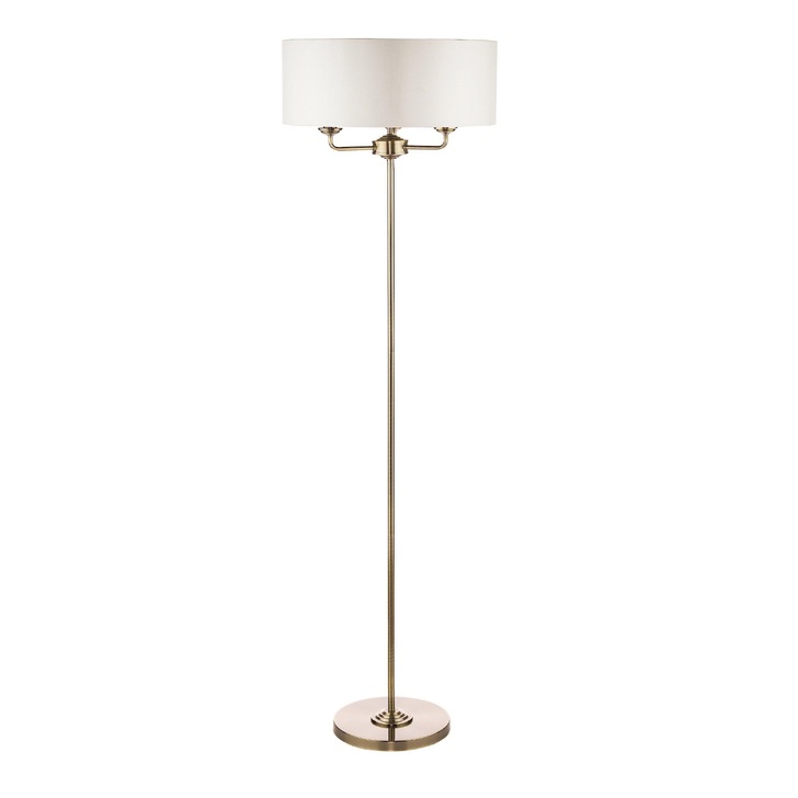 Laura Ashley LA3622148-Q Sorrento Antique Brass 3 Light Floor Lamp Complete With Ivory Linen Shade And Switch