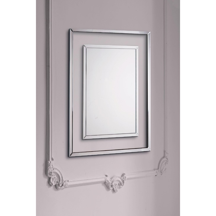 Laura Ashley LA3637735-Q Evie Rectangular Mirror With Clear Glass Border & Mirrored Trim