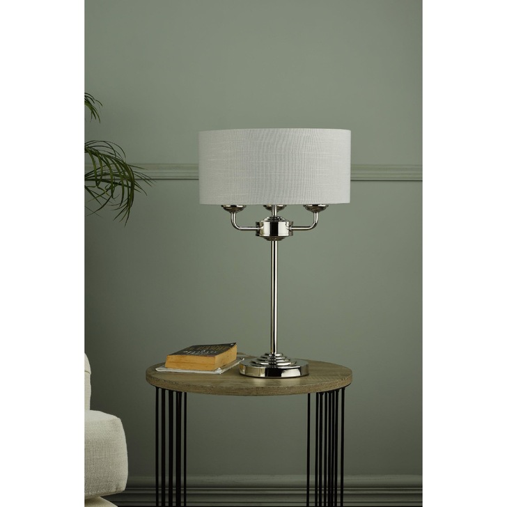 Laura Ashley LA3659676-Q Sorrento Antique Brass 3 Light Table Lamp Complete With Ivory Linen Shade And Switch