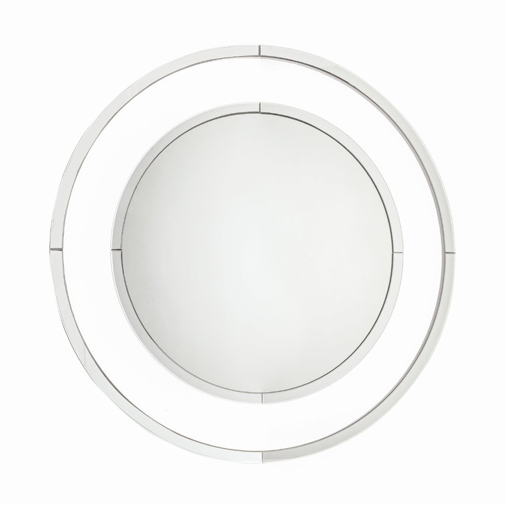 Laura Ashley LA3664580-Q Evie Large Round Mirror With Clear Glass Border & Mirrored Trim