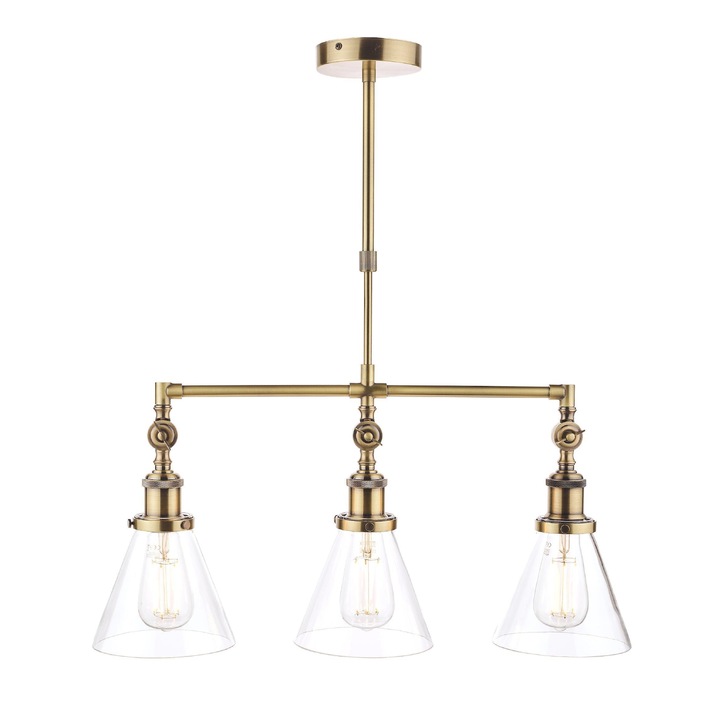 Laura Ashley LA3688629-Q Isaac Antique Brass 3 Light Bar Pendant With Clear Glass Shades