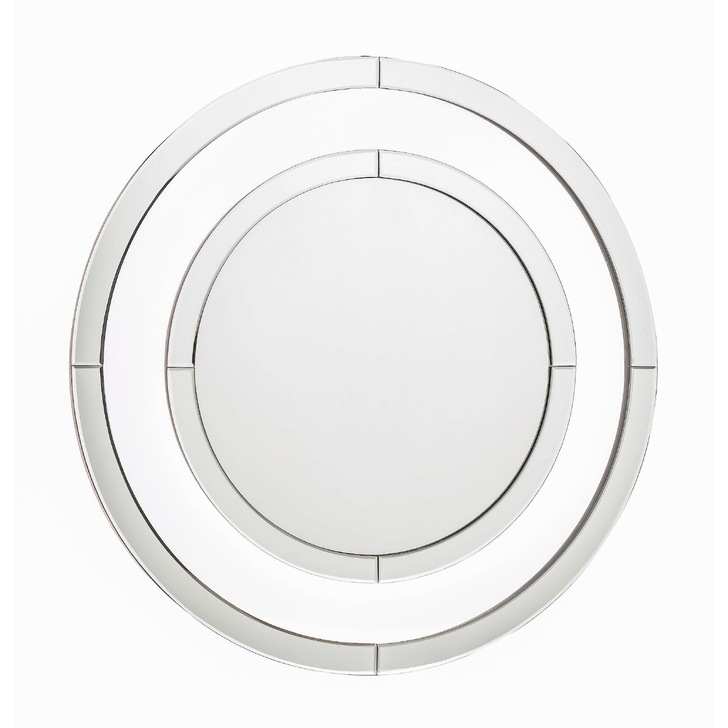 Laura Ashley LA3691921-Q Evie Round Mirror With Clear Glass Border & Mirrored Trim