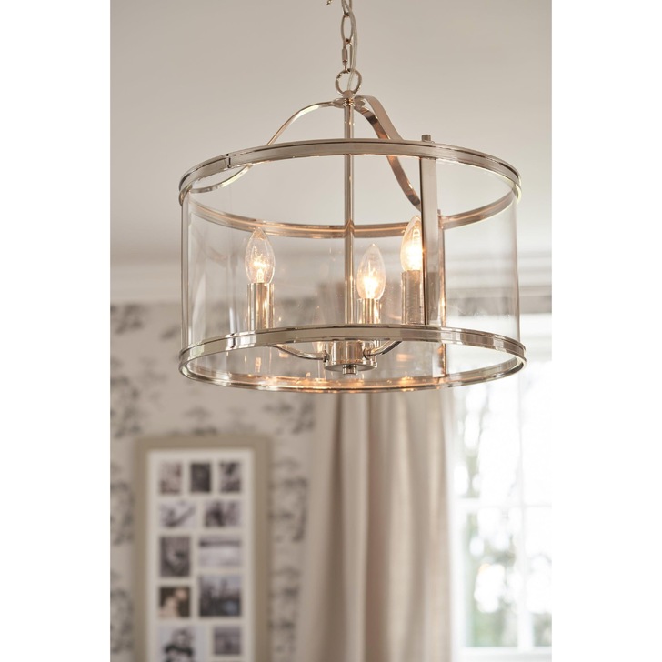 Laura Ashley LA3713744-Q Harrington Polished Nickel & Clear Glass 3 Light Lantern Pendant