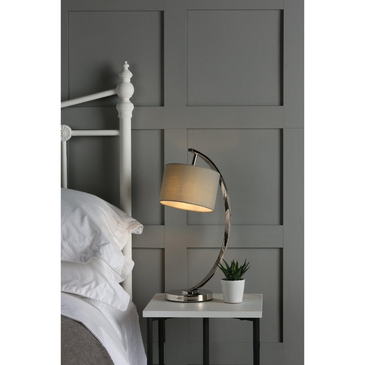 Laura Ashley LA3714977-Q Noah Polished Nickel Table Lamp Complete With Grey Faux Silk Shade