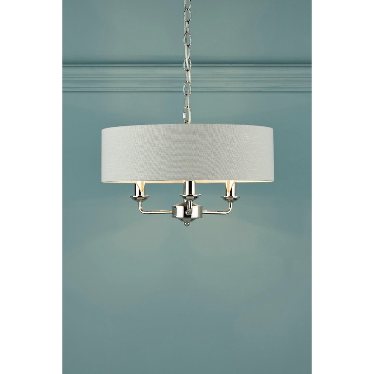 Laura Ashley LA3718272-Q Sorrento Polished Nickel 3 Light Pendant Light Complete With Silver Linen Shade